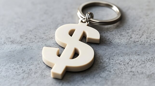 Minimalist Dollar Sign Keychain on Concrete Surface