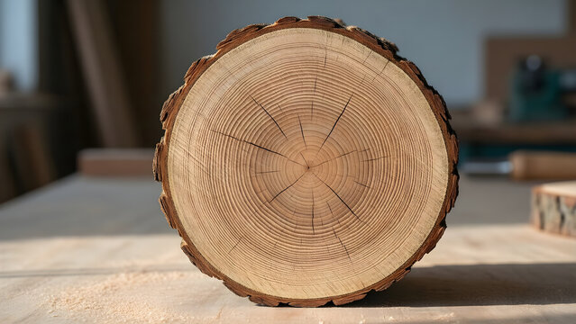 Tree trunk cross section revealing growth rings
