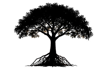 Naklejka premium Red Mangrove Tree Silhouette Isolated on White Background