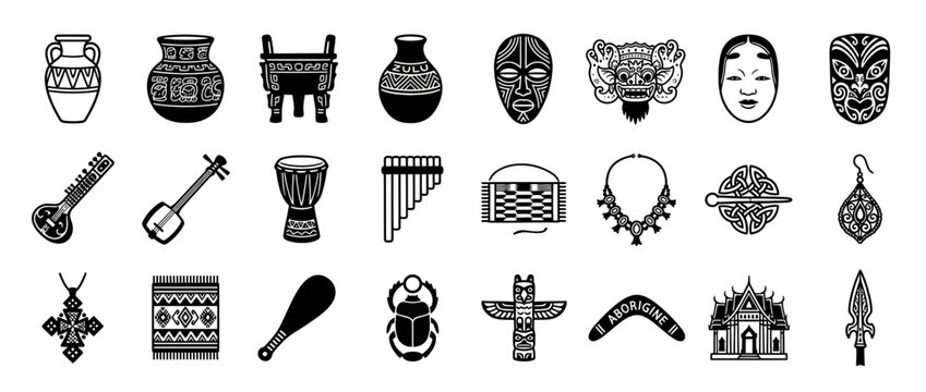 Tribal Cultural Artifacts Collection Isolated Icons