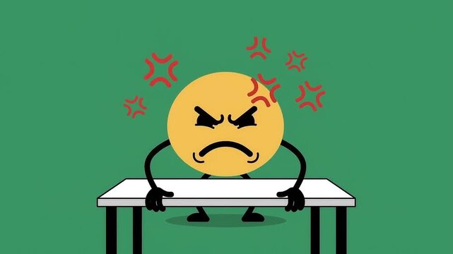 Yellow emoticon with aggressively flips a virtual table over.