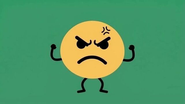 Yellow emoticon with The emoticon stomps its foot hard, causing the camera to shake slightly. angry gesture.