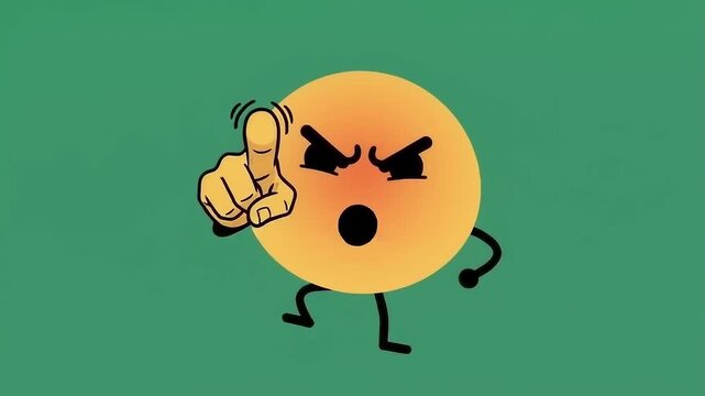 Yellow emoticon with The hand points forward with a furiously shaking finger. angry gesture.