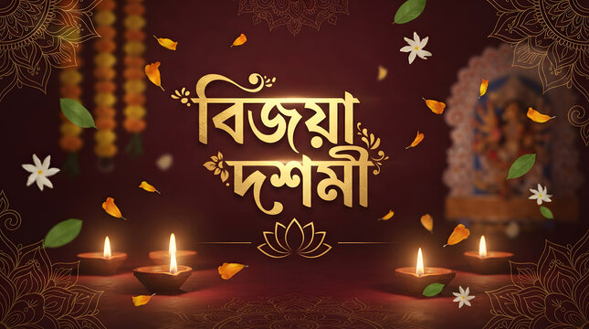 Bijoya Dashami Celebration Background with Goddess Durga Idol.