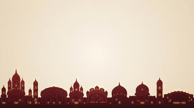 Durga Puja Pandal Silhouette Banner for Festive Celebration.