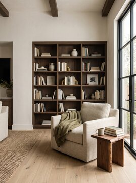 interior of living room with wooden furniture