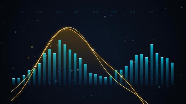 Digital data analysis graph with glowing lines and bars