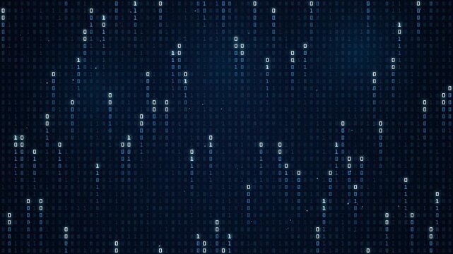 Digital binary code background with glowing data streams