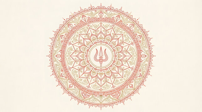 Intricate Mandala with Trishul Symbol Sacred Geometry.