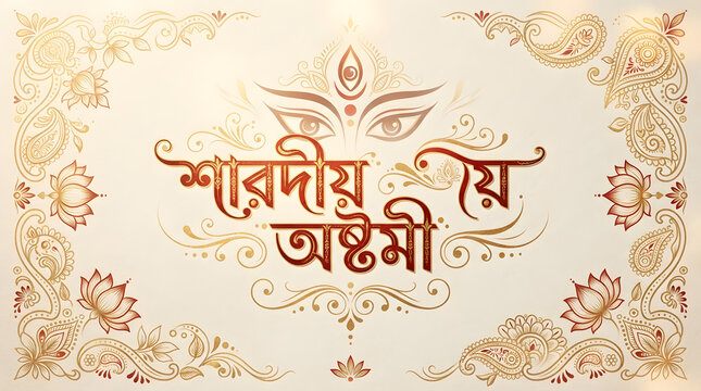 Sharadiya Ashtami Festive Greeting Card with Ornate Floral Frame.