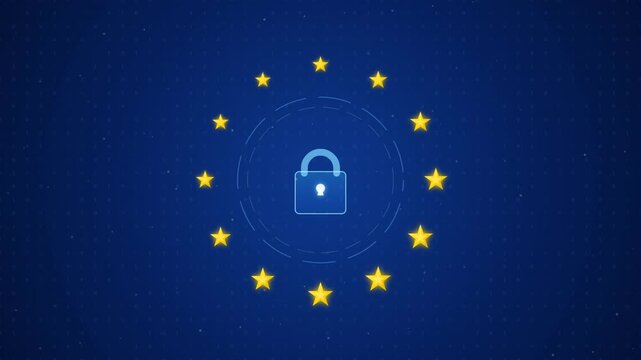 European Union data privacy and security concept with lock icon