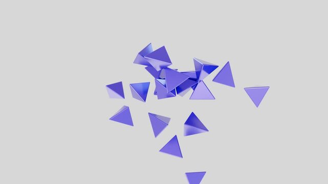 3D Blue Crystal Assembling from Floating Pyramids on Black Background
