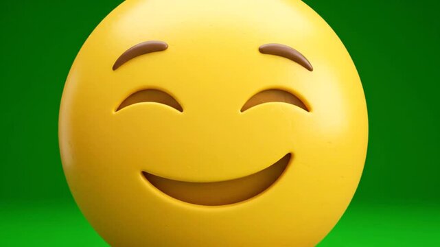 Smiling Emoji Joyful Emotion 3D Animation Green Background Close up