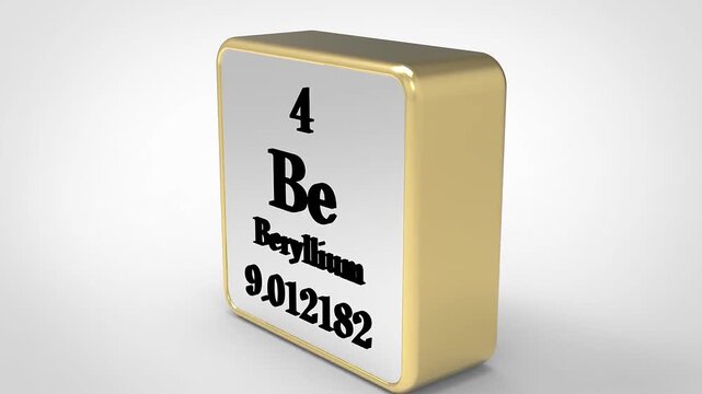 3D Rotating Beryllium Be Element From Periodic Table, 90 Degree Rotation, Scientific Chemistry Concept, 4K Clean Render