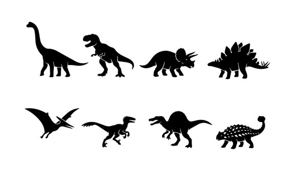 Jurassic Dinosaur Silhouettes Vector Set Prehistoric Wild Animals Icons