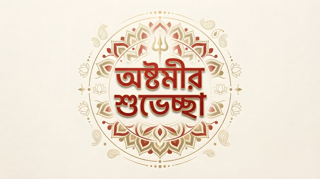 Traditional Ashtami Durga Puja Greeting Card Design.