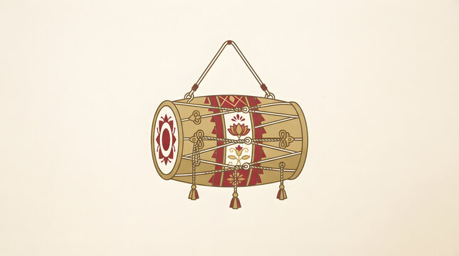 Traditional Bengali Dhak Drum Illustration for Durga Puja.