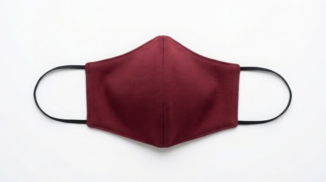 A single dark red fabric face mask with black ear loops for health and virus protection