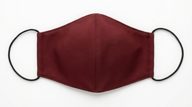 Dark red fabric face mask with elastic ear loops for protection against dust and air pollution