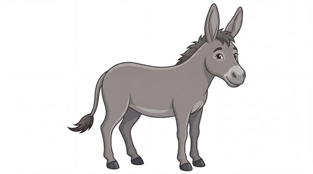 Cute grey donkey illustration standing isolated against plain white background