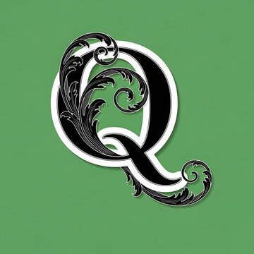 Large decorative letter Q typography.