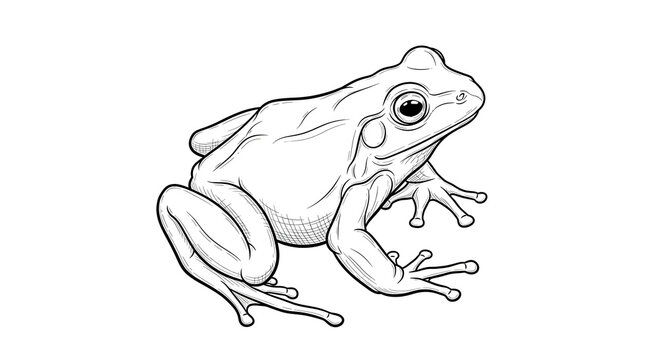 Realistic Frog Outline Drawing Isolated on White