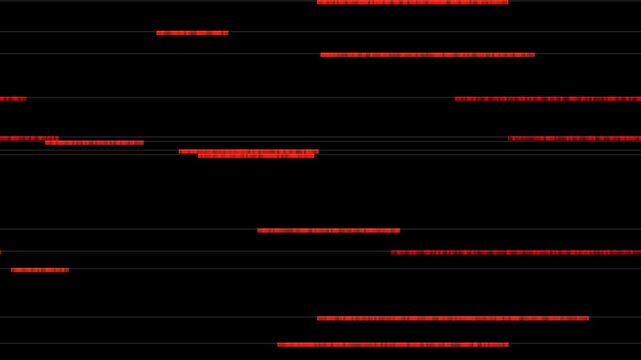 Red horizontal digital glitch bars on black video