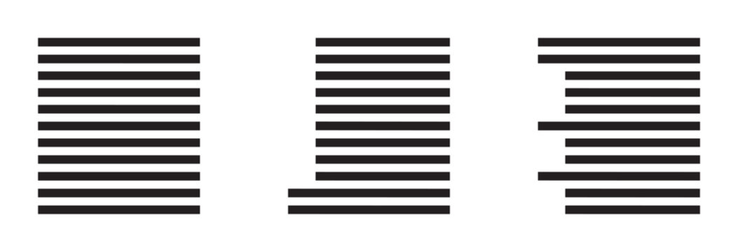 Text alignment icons set with left, center and right justification for document layout