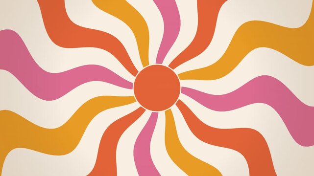 Retro Sunburst Swirl Background with Orange Pink and Yellow Waves