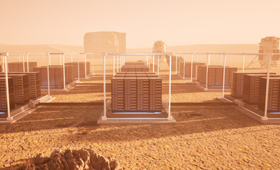 Data center on mars with server racks for interplanetary computing © phonlamaiphoto