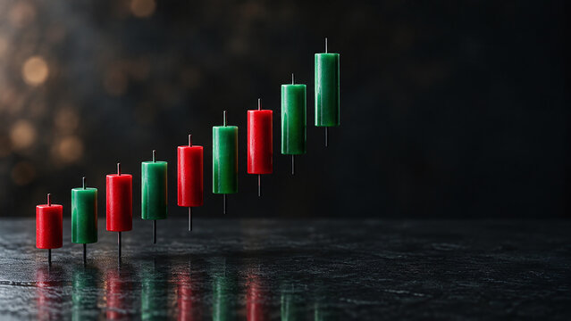 Stock market candlestick chart made of red and green wax candles