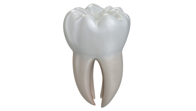 Realistic human molar tooth with two roots, isolated on transparent background