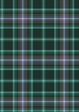 Classic dark green, teal, lavender, and brown tartan plaid seamless pattern fabric swatch. Textile design template for clothing and apparel background.