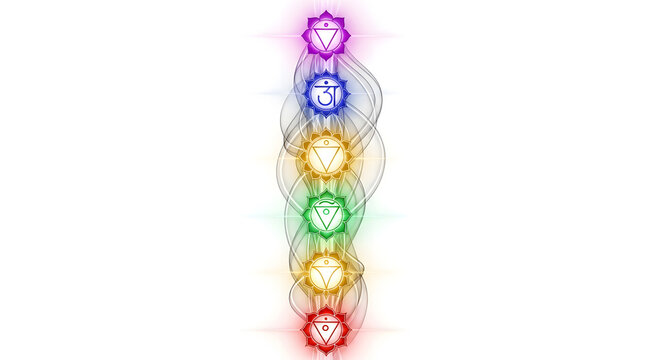 Realistic Seven Chakra Energy System with Glowing Symbols