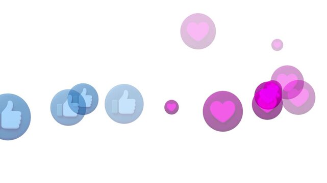 Social media like and heart icons floating in motion footage