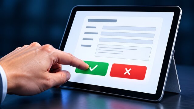 Digital document approval and compliance verification on modern tablet interface