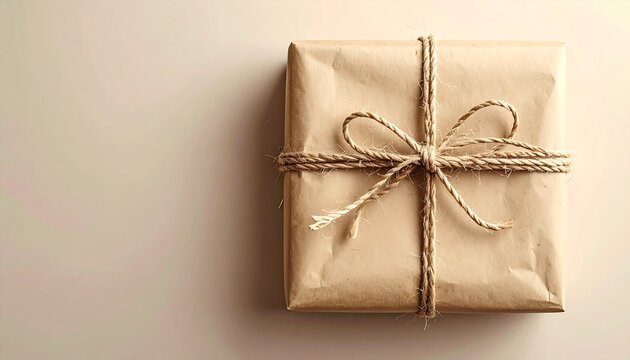 Kraft Paper Gift Wrapping with Twine and Copy Space