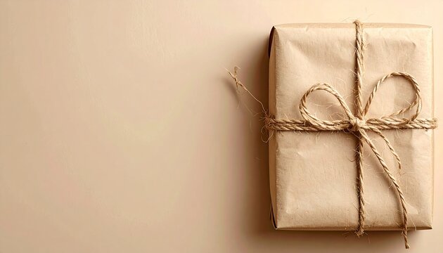 Kraft Paper Gift Wrapping with Twine and Copy Space