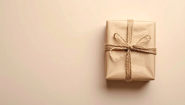 Kraft Paper Gift Wrapping with Twine and Copy Space