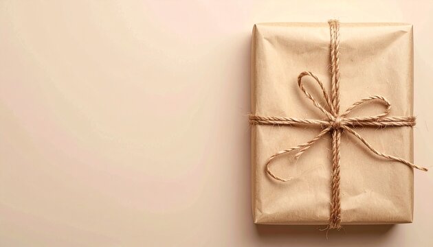 Kraft Paper Gift Wrapping with Twine and Copy Space