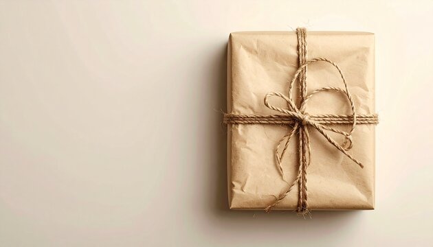 Kraft Paper Gift Wrapping with Twine and Copy Space