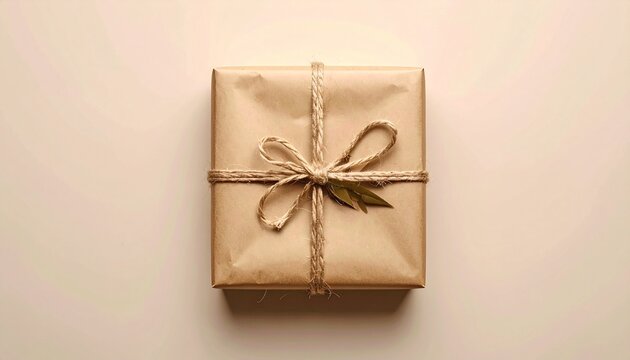 Kraft Paper Gift Wrapping with Twine and Copy Space