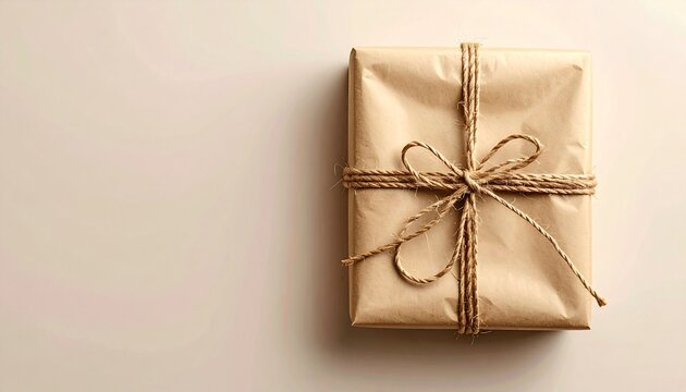 Kraft Paper Gift Wrapping with Twine and Copy Space