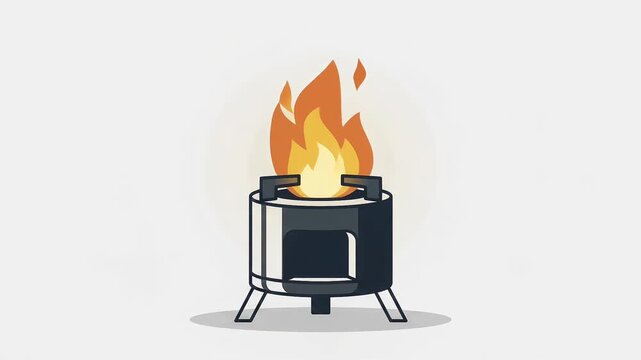 Campfire Stove with Flickering Flames, Minimal Flat Vector Motion Graphic