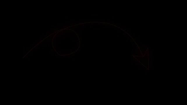 red neon glowing curve arrow loop motion background.