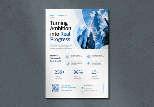 Blue Business Consulting Corporate Growth Strategy A4 Poster Template with Modern Professional Design