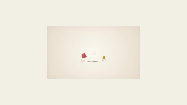 Minimalist Animation: Three Cups Race on Circular Track, Winning Game Concept