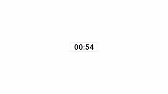 One Minute Countdown Timer Animation from 60 to 0 Seconds, Digital Time Counter,One Minute Countdown Timer from 60 to 0 Seconds, Digital Time Counter Isolated on Transparent Background.