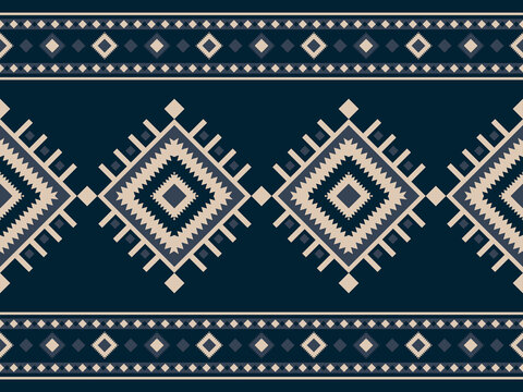 Dark blue geometric aztec border seamless pattern traditional tribal diamond ornament vector for bohemian fashion fabric textile print graphic design