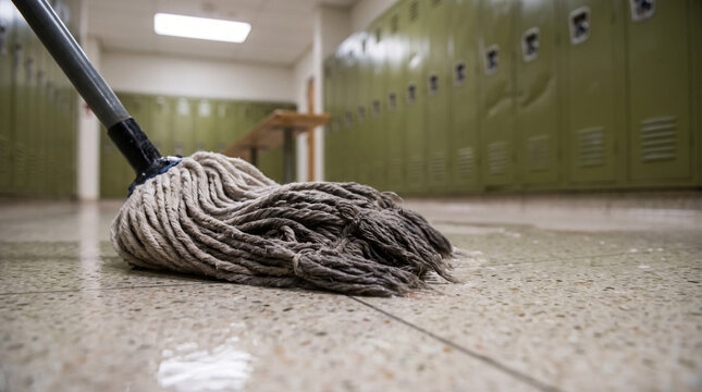 Mopping hallway near lockers - Mopping hallway near lockers  